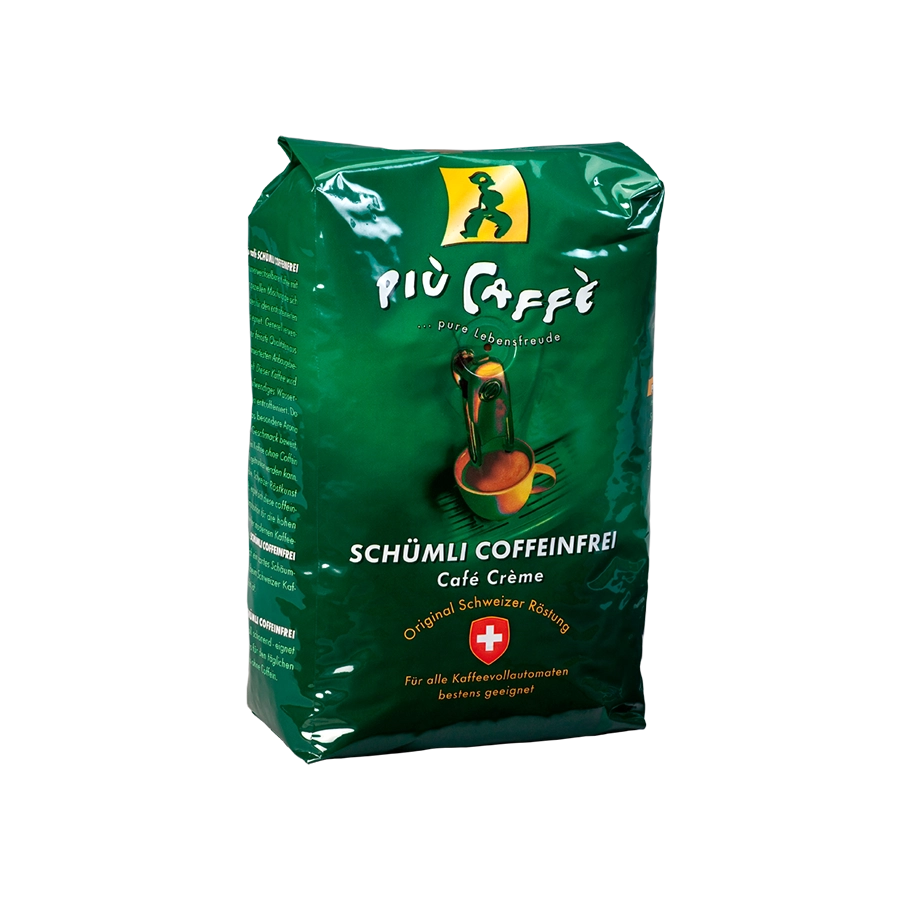 Kaffeebohnen ohne Koffein, Decaf, più caffè Schümli Coffeinfrei. Nachfolgeprodukt ist piu Premium Kaffee Koffeinfrei