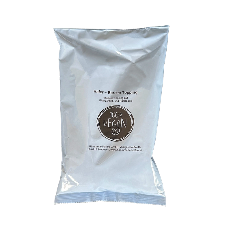 Hafer Barista Topping Vegan. Hafermilchpulver für Kaffeevollautomaten als Milchersatz.