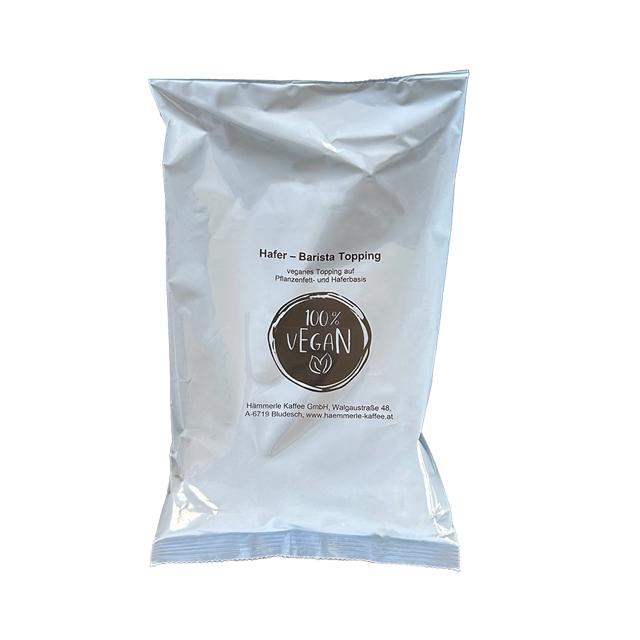 Hafer Barista Topping Vegan. Hafermilchpulver für Kaffeevollautomaten als Milchersatz.