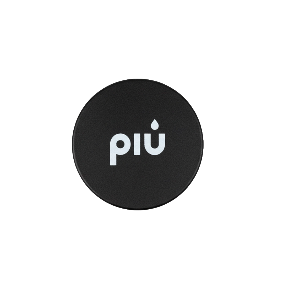 piu Leveler 58mm von oben. Aus Edelstahl in schwarz für Siebträgermaschinen.
