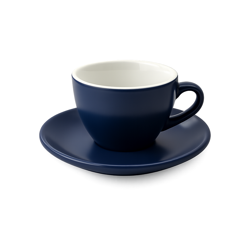 piu Kaffee- Cappuccinotasse mit Unterteller in deep water blue dunkelblau