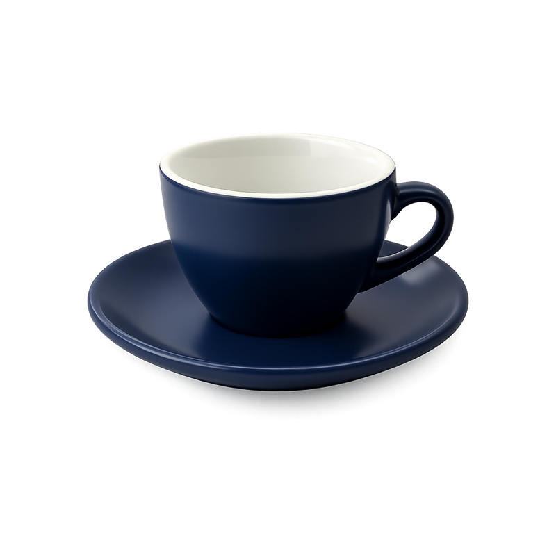 piu Kaffee- Cappuccinotasse mit Unterteller in deep water blue dunkelblau