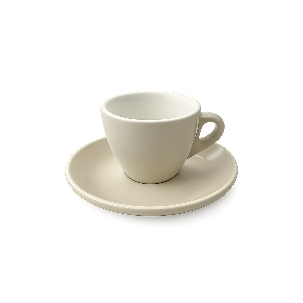 Geschirr piu Espressotasse mit Unterteller in der Farbe grau / warm coffee grey