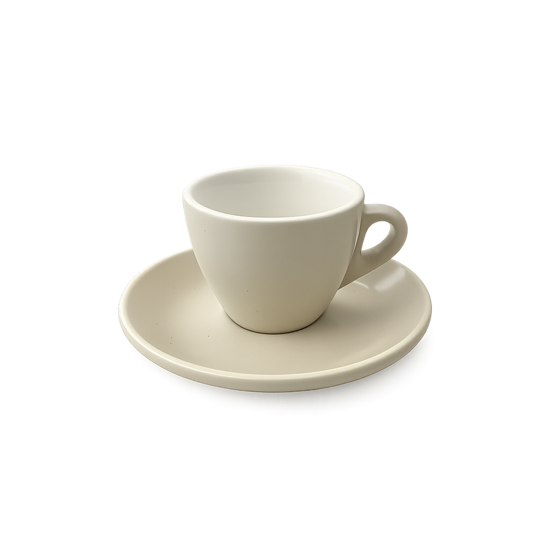 Geschirr piu Espressotasse mit Unterteller in der Farbe grau / warm coffee grey