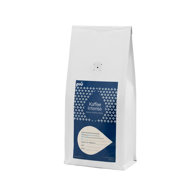 piu Premium Kaffee Intense gemahlen für einen intensiven Filterkaffee. Von Hand verpackt.