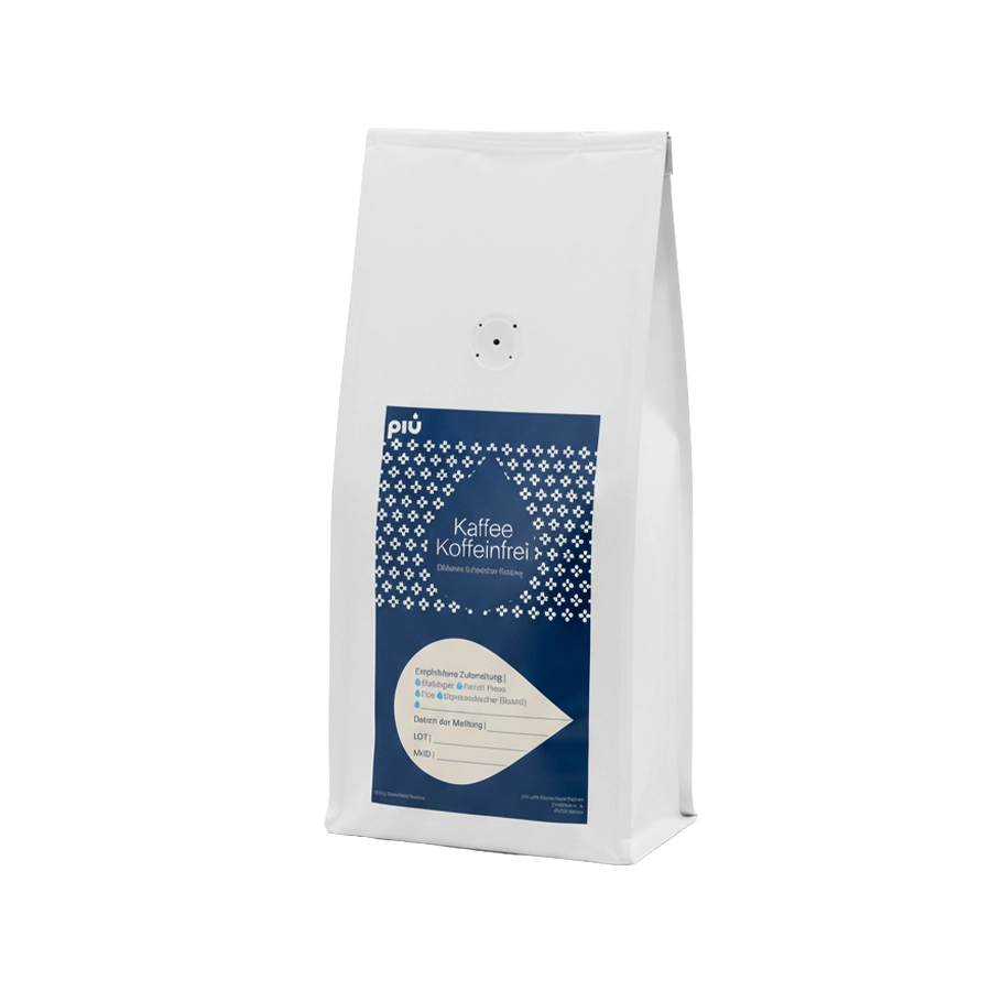 piu Premium Kaffee Koffeinfrei gemahlen. Koffeinfreier Genuss. Individueller Mahlgrad. Auch in kleinen Mengen bestellbar.