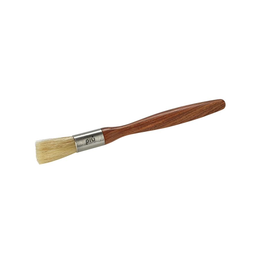 piu Barista Pinsel für Siebträgermaschinen in Gastronomie, Firmen und für zu Hause. Holzgriff und helle Naturborsten